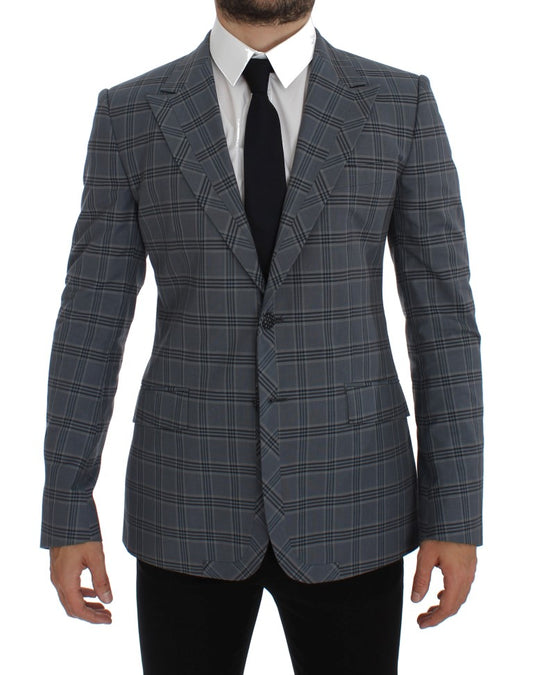 Dolce & Gabbana Blue Checkered Slim Fit Blazer Jacket
