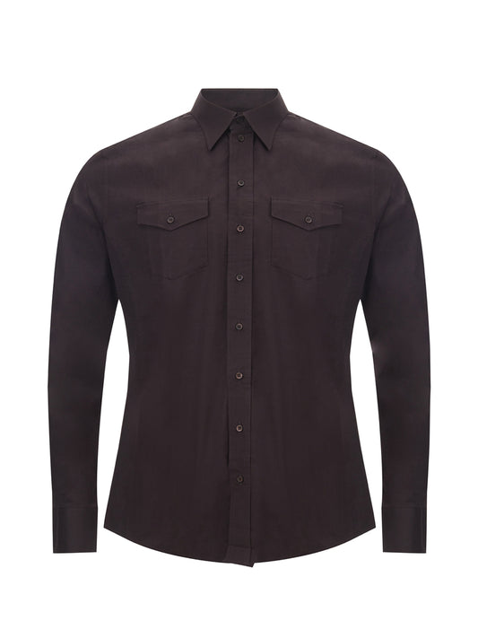Dolce & Gabbana Dark Brown Cotton Shirt with Pockets