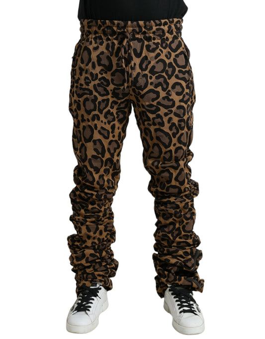 Dolce & Gabbana Brown Leopard Jacquard Jogger Pants