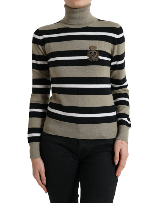 <tc>Dolce & Gabbana</tc> Multicolor Stripes Logo Turtle Neck Pullover Sweater