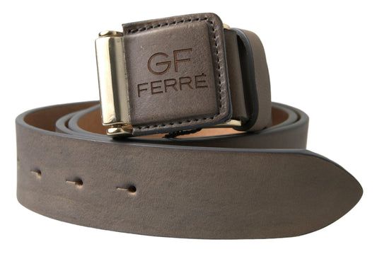GF Ferre Brown Leather Fashion Logo Buckle Waist Belt