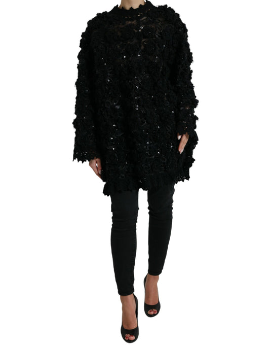 <tc>Dolce & Gabbana</tc> Black Sequined Em<tc>Bel</tc>lished Pullover Sweater