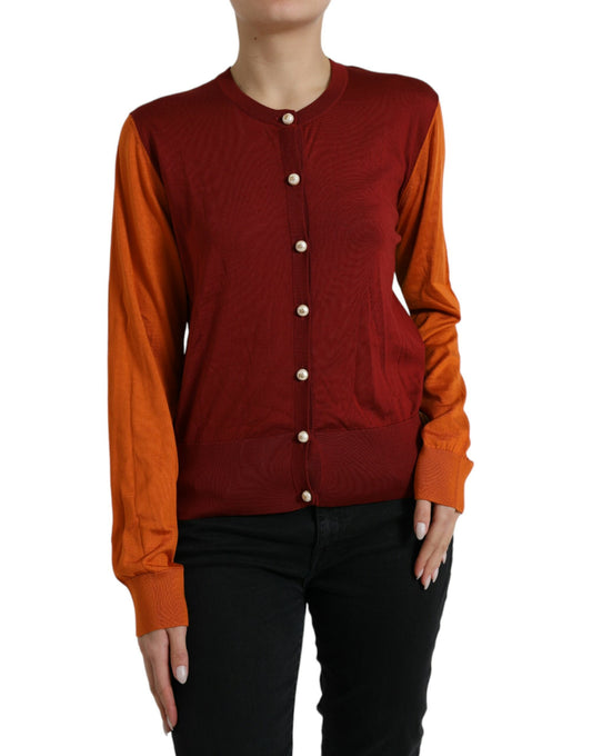<tc>Dolce & Gabbana</tc> Multicolor Cardigan Color Block Silk Crewneck Sweater