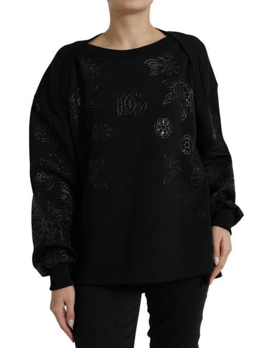 <tc>Dolce & Gabbana</tc> Black Pullover Floral Logo Applique Sweater