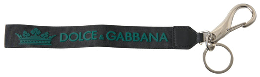 Dolce & Gabbana Black DG Logo Rubber Silver Tone Metal Keychain