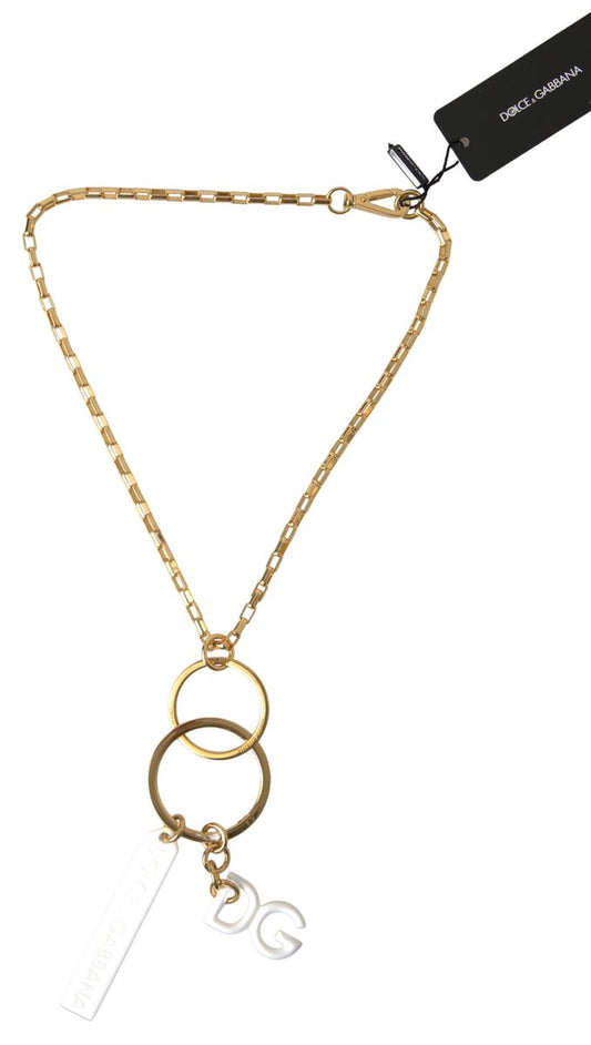 Dolce & Gabbana Gold Tone Brass Chain Link DG Logo Pendant Necklace