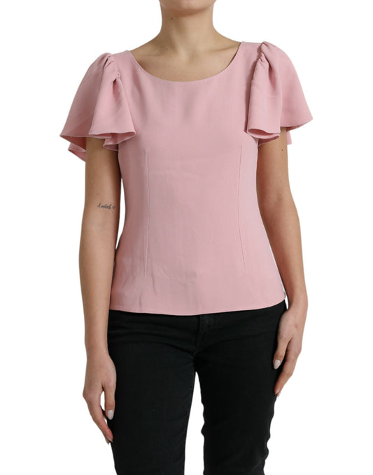 <tc>Dolce & Gabbana</tc> Pink Short S<tc>Lee</tc>ves Round Neck Blouse Top