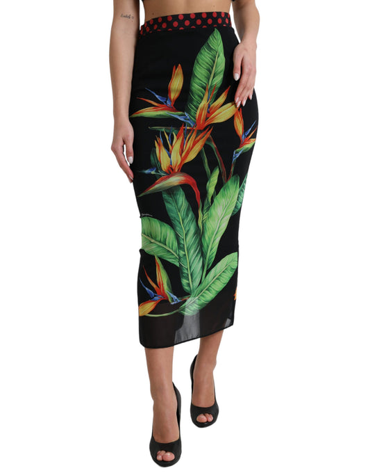 Dolce & Gabbana Black Strelitzia High Waist Pencil Cut Skirt