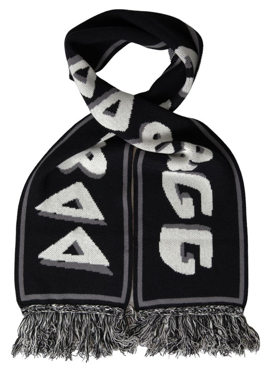 Dolce & Gabbana Black Cashmere Knitted Wrap Shawl Fringe Scarf