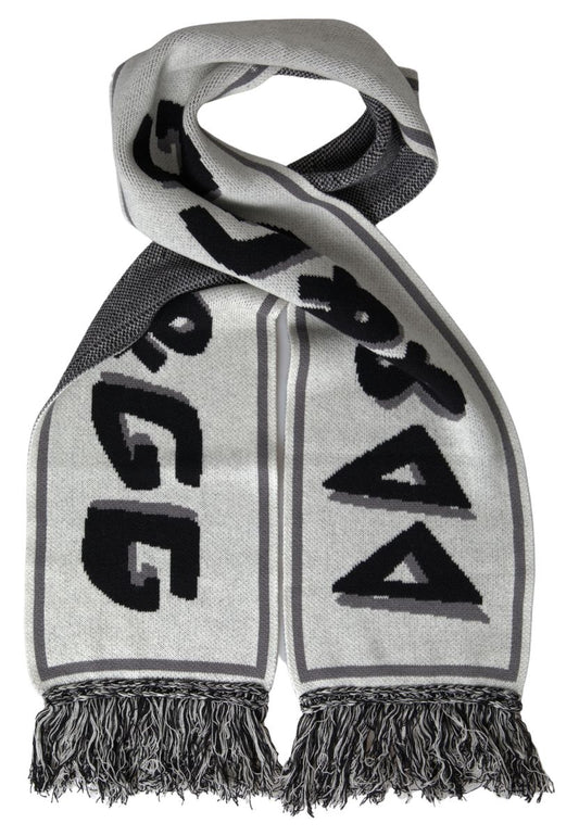 Dolce & Gabbana Gray Cashmere Knitted Wrap Shawl Fringe Scarf