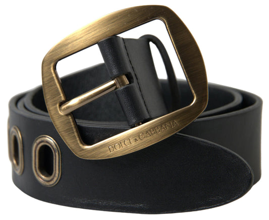 Dolce & Gabbana Black Leather Gold Metal Buckle Men Belt