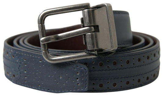 Dolce & Gabbana Blue Leather Perforated Metal Buckle Belt