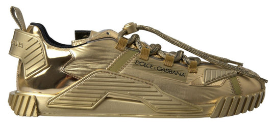 Dolce & Gabbana Gold Stretch Lace Up Sneakers NS1 Mens Shoes