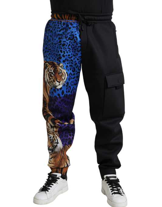 Dolce & Gabbana Black Tiger Print Cargo Jogger Pants