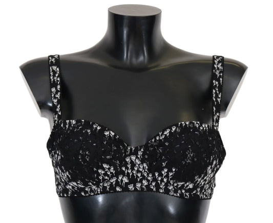Dolce & Gabbana Black Silk White Lace Stretch Underwear Bra