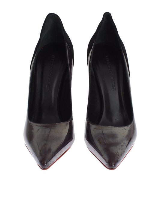 Cédric Charlier Gray Black Leather Suede Heels Pumps Shoes