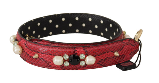 Dolce & Gabbana Red Python Leather Crystals Reversible Shoulder Strap - Kechiq Concept Boutique
