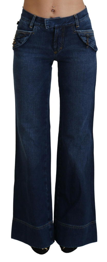 Just Cavalli Blue Low Waist Flared Leg Cotton Denim Jeans