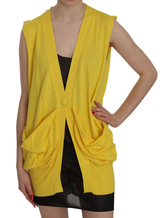 PINK MEMORIES Yellow 100% Cotton Sleeveless Cardigan Top Vest