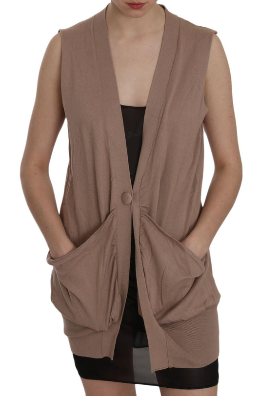 PINK MEMORIES Brown 100% Cotton Sleeveless Cardigan Top Vest - Kechiq Concept Boutique