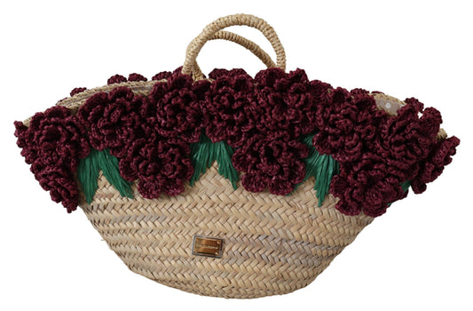 Dolce & Gabbana Multicolor Straw Floral Handbag Tote Women Purse