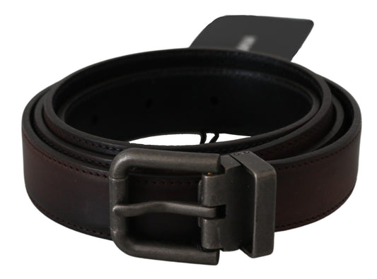 Dolce & Gabbana Solid Brown Leather Gray Buckle Belt