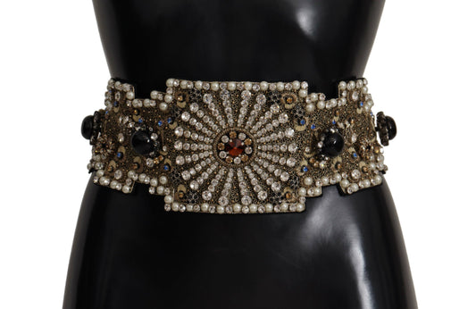 Dolce & Gabbana Multicolor Crystal Embellished Wide Sartoria Silk Belt