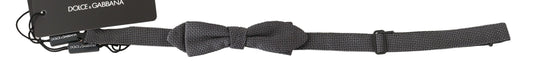 Dolce & Gabbana Gray Patterned Silk Adjustable Neck Bow Tie Papillon