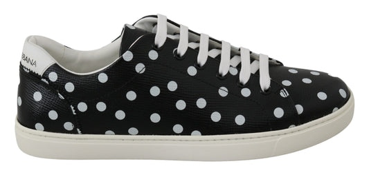 Dolce & Gabbana Black Leather Polka Dots Sneakers Shoes