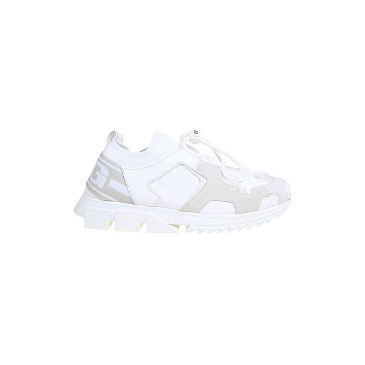 Dolce & Gabbana White Leather E Fabric Sneaker