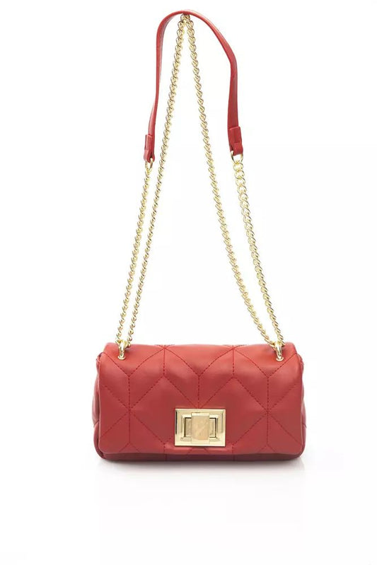 Baldinini Trend Radiant Red Flap Leather Shoulder Bag with Golden Accents