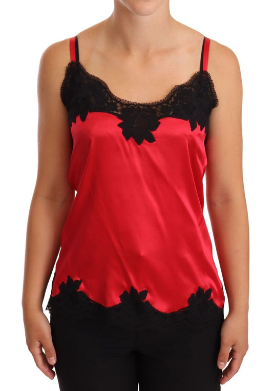 Dolce & Gabbana Red Floral Lace Silk Satin Camisole Lingerie Top