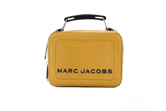 Marc Jacobs The Box Golden Brown Textured Leather Logo Top Handle Crossbody Bag
