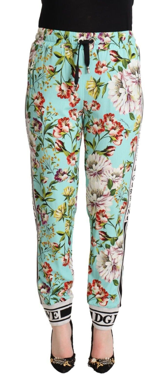 Dolce & Gabbana Green Floral Print Mid Waist Trouser Jogger Pants